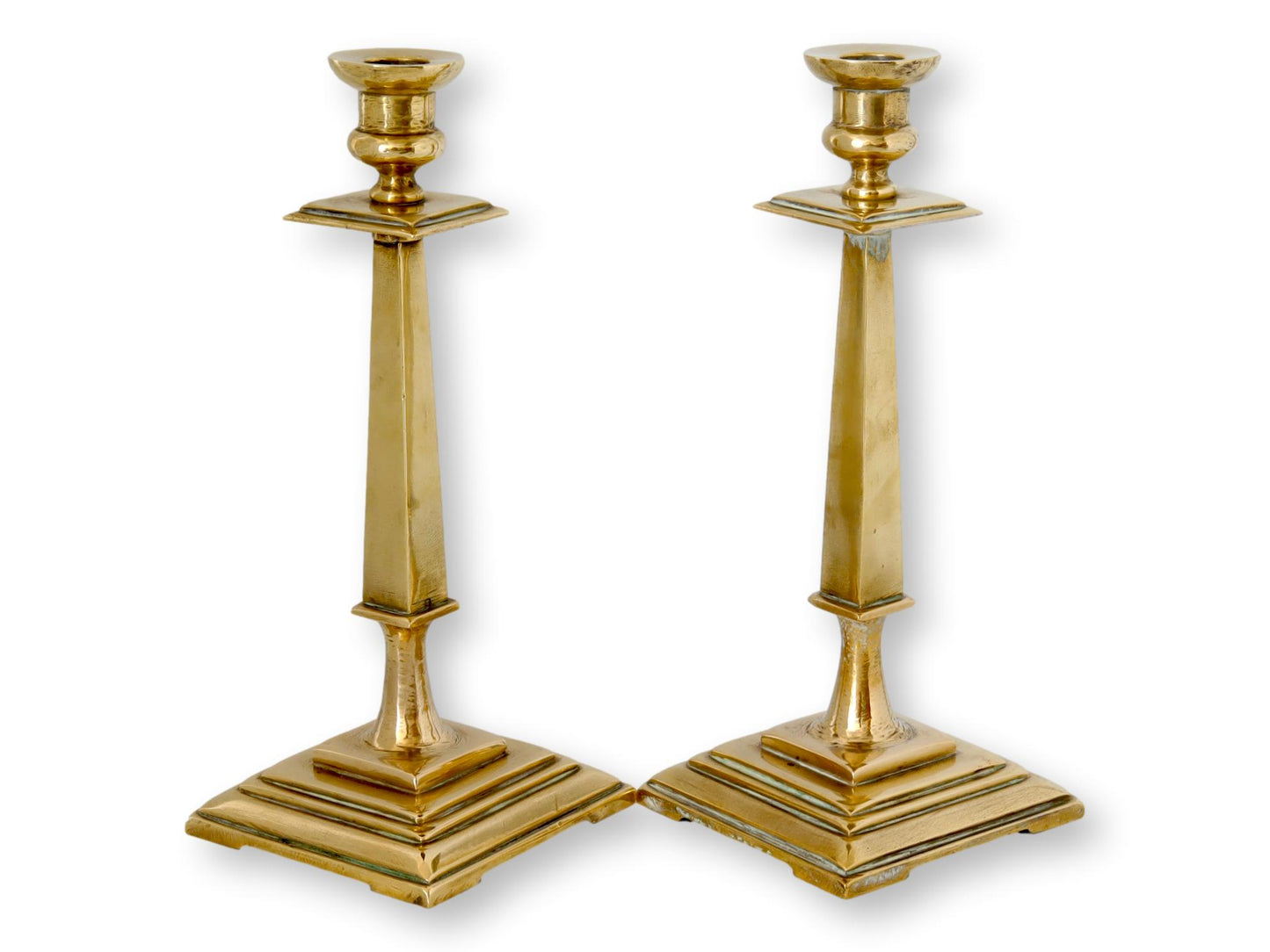 18th-C. English Georgian Brass Candlesticks