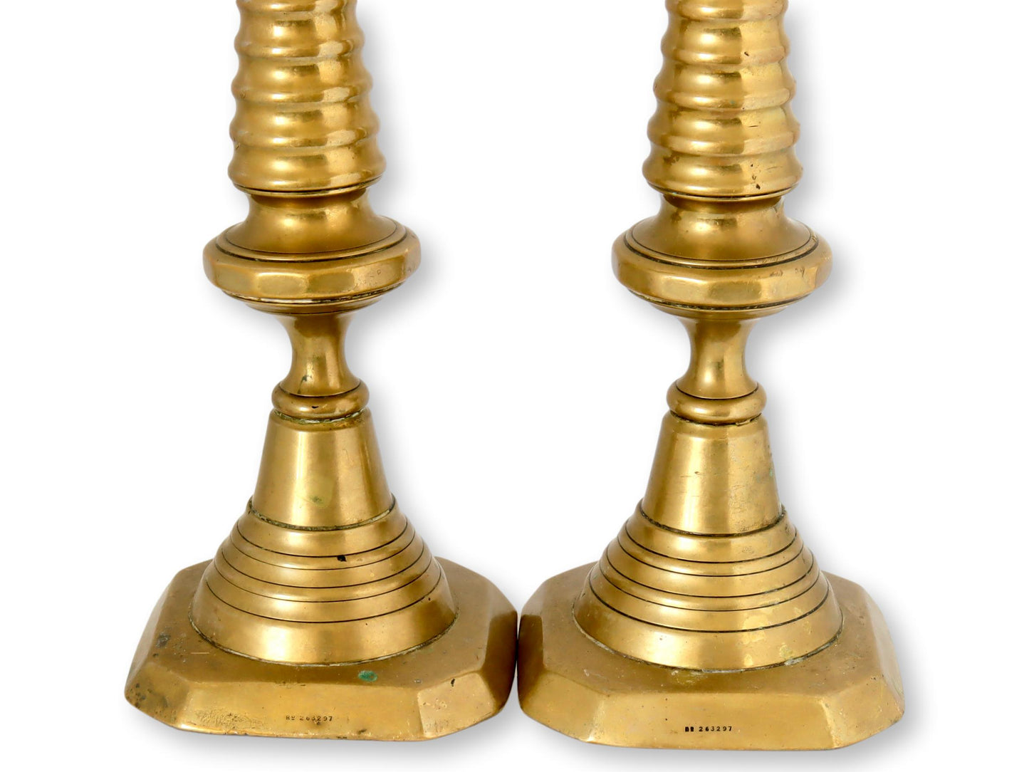 C. 1820 English Brass Beehive Candlesticks