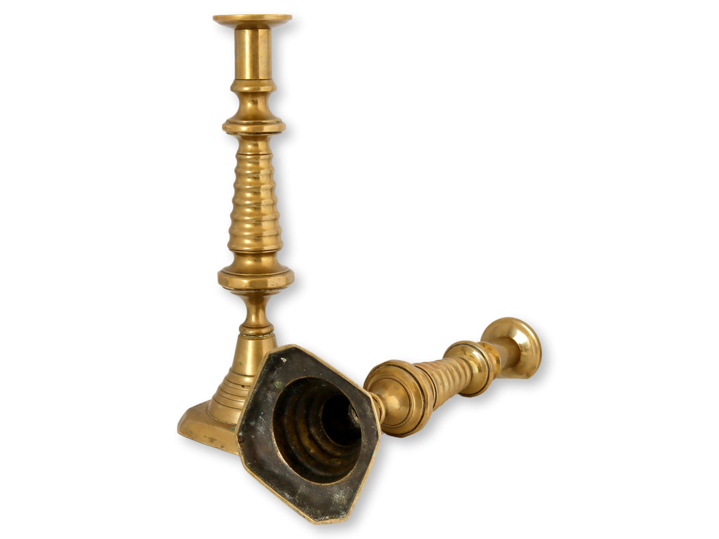 C. 1820 English Brass Beehive Candlesticks