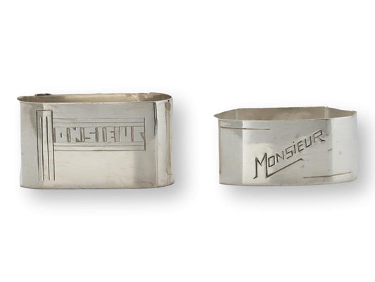 Midcentury French Monsieur & Monsieur Silver-Plate Napkin Rings