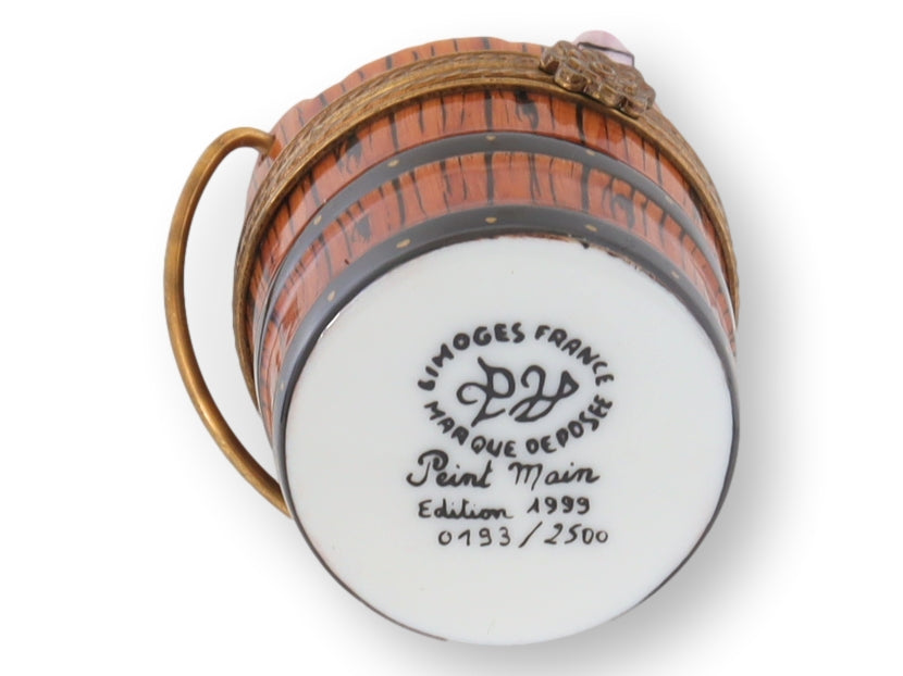 Limited Edition Limoges France Pig in a Wash Bucket Ring Box