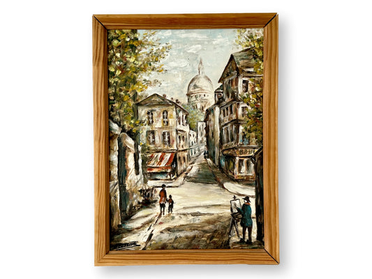 Midcentury Paris Painting of Rue Norvins, Montmartre