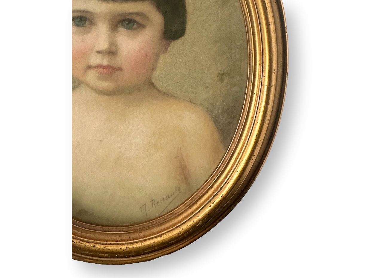 Midcentury La Belle Epoque French Pastel Portrait of a Child