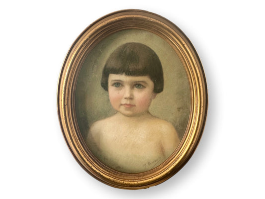 Midcentury La Belle Epoque French Pastel Portrait of a Child