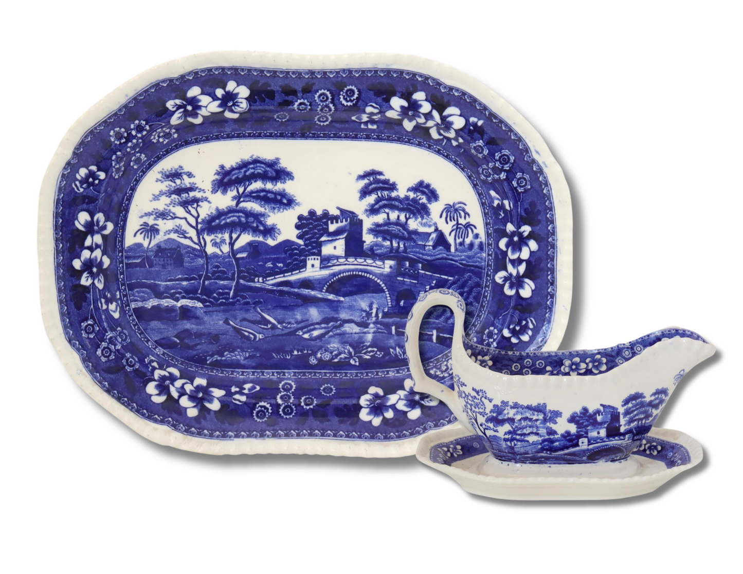 Antique Spode's Tower Meat Platter & Gravy Boat