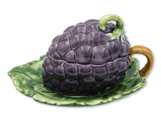 Midcentury French Majolica Trompe L'Oeil Grape Tureen