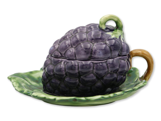 Midcentury French Majolica Trompe L'Oeil Grape Tureen