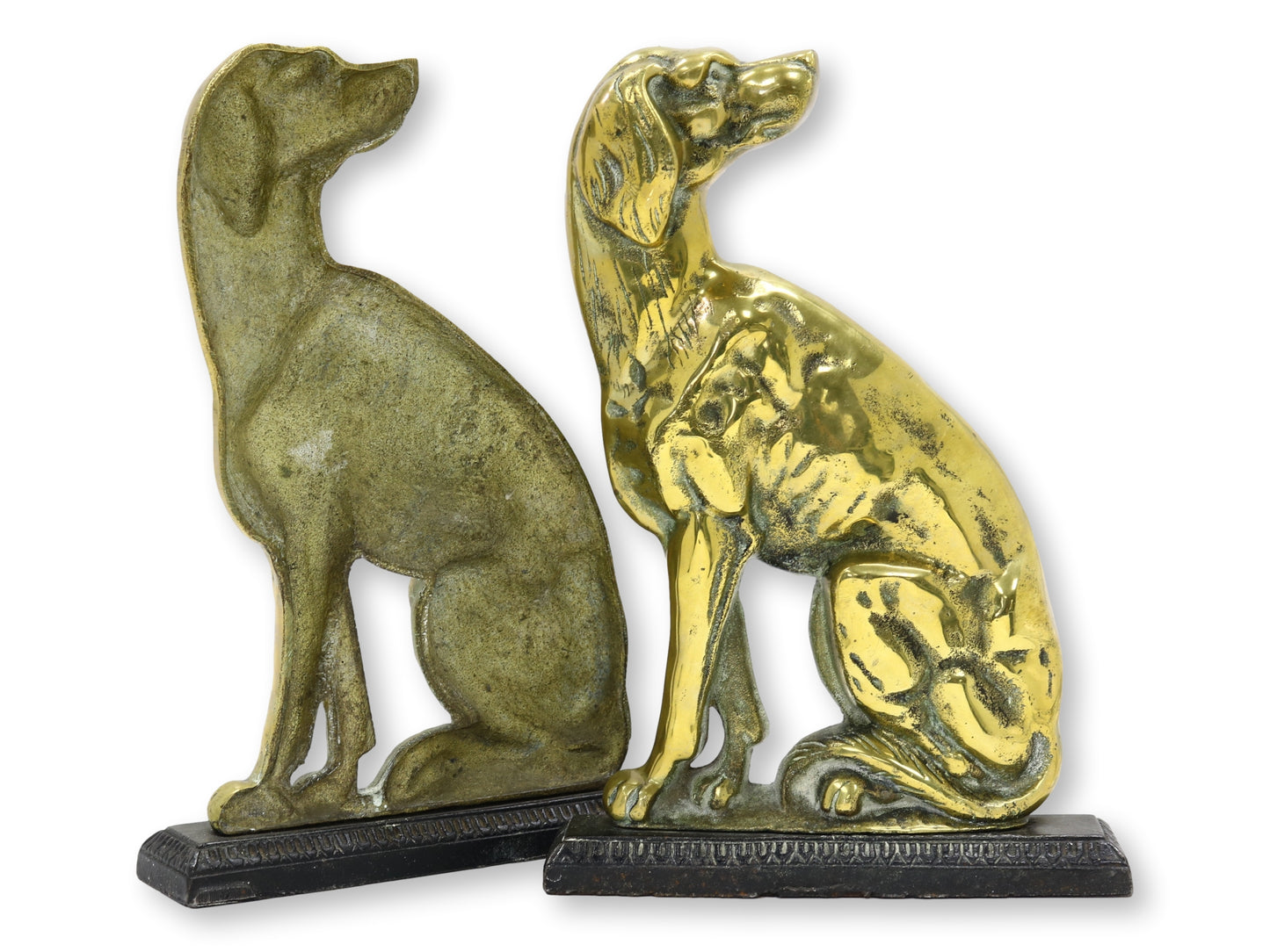 C. 1850 English Victorian Brass Whippet Fireplace Ornaments