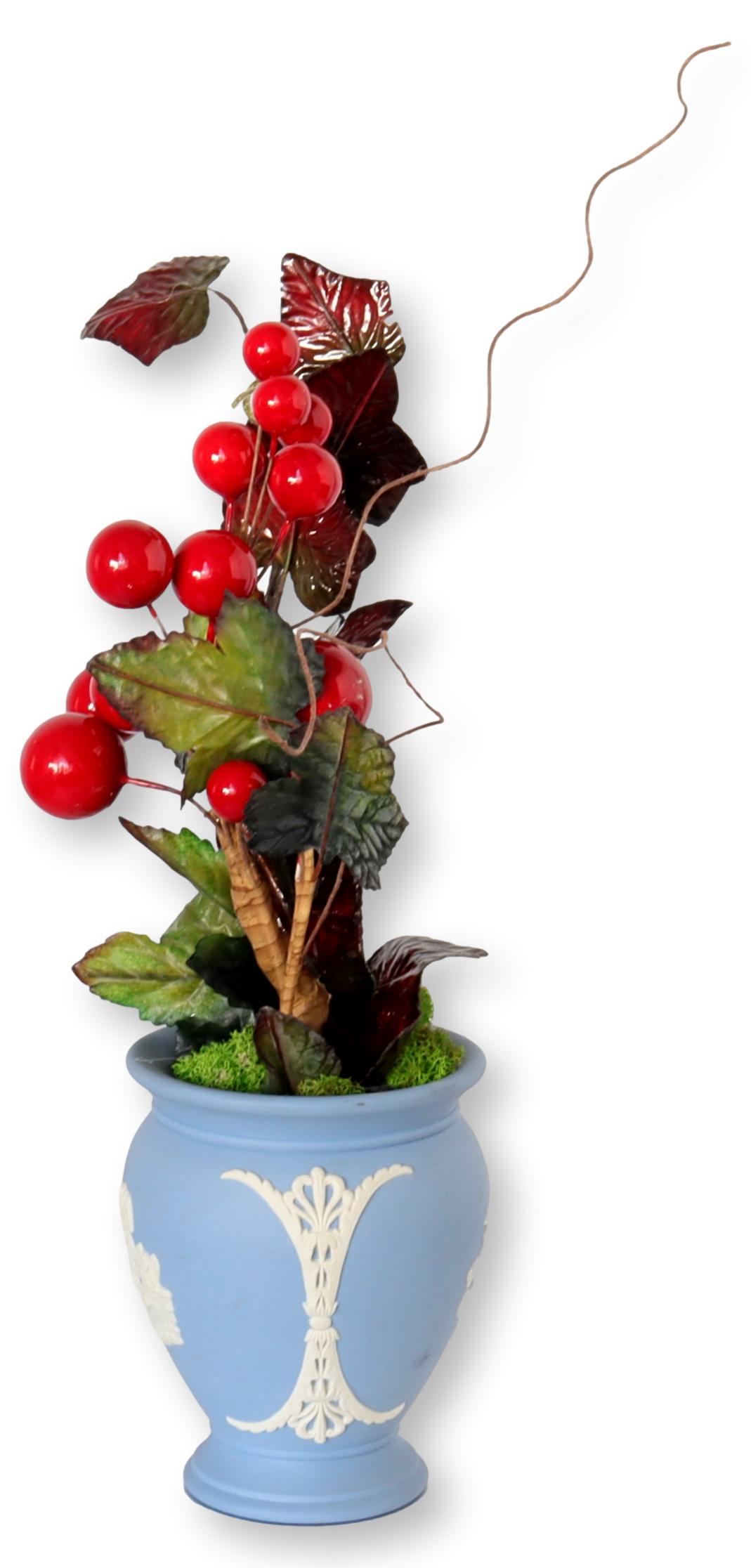 1975 English Wedgwood Jasperware Vase w/ Holiday Arrangement