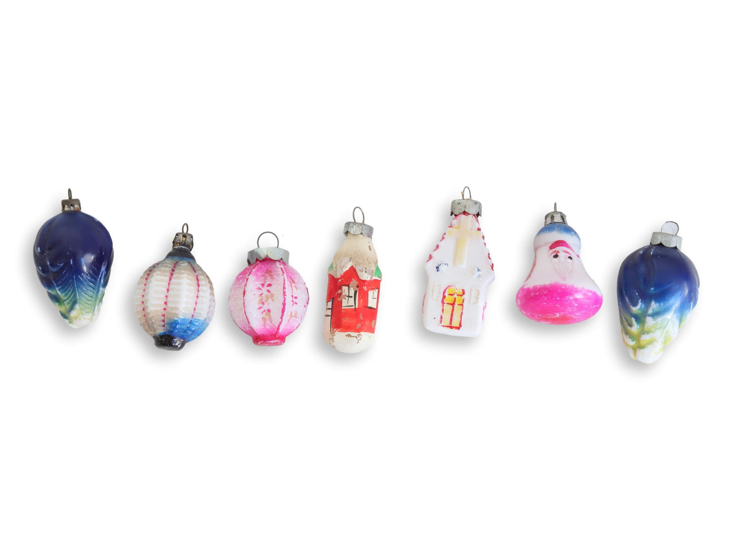 Midcentury Milk Glass Holiday Ornaments, Set of 7