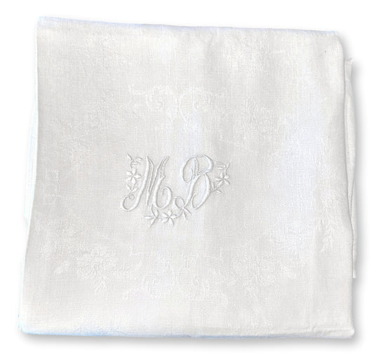 Antique French Ivory Linen "MB" Monogrammed Tablecloth