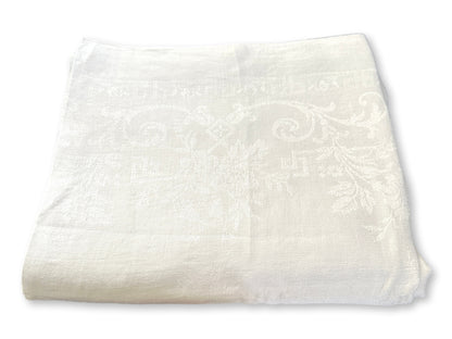 Antique French Ivory Linen "MB" Monogrammed Tablecloth