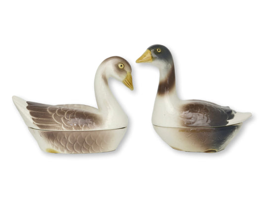 Midcentury French Majolica Goose Tureens, a pair