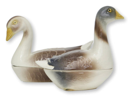 Midcentury French Majolica Goose Tureens, a pair