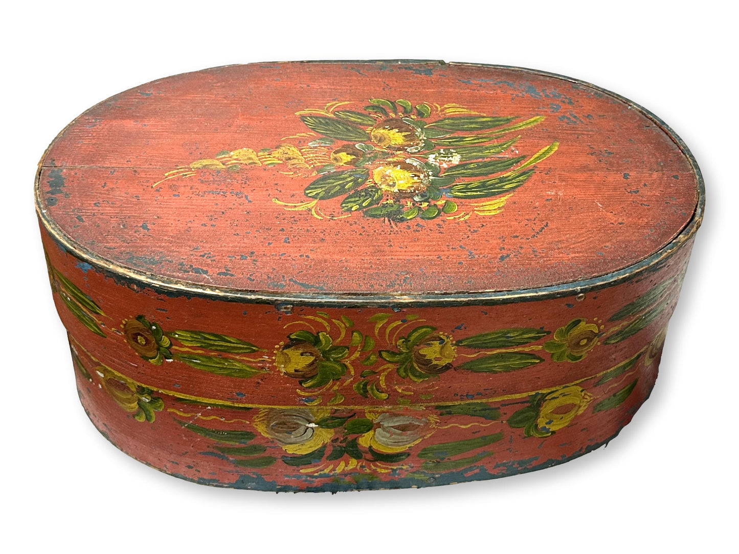 Antique Tole Painted Folk Art Bride's Box