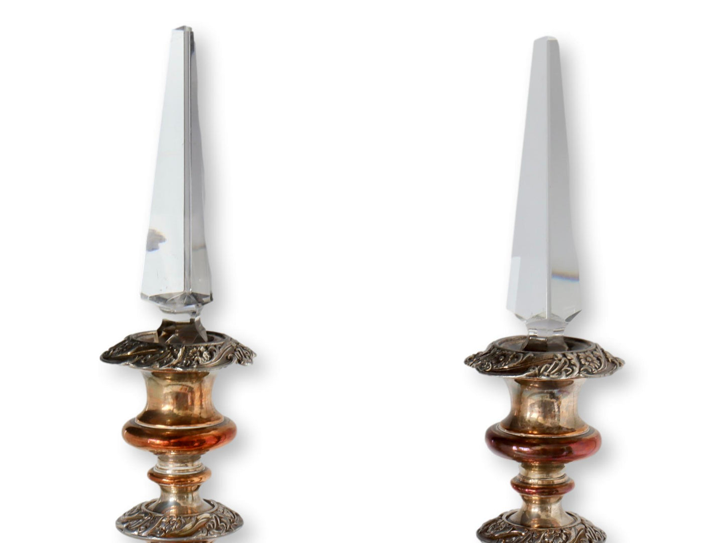Antique Sheffield Candlesticks w/Crystal Lustres