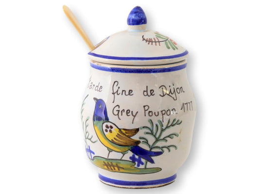 Vintage French Faience Mustard Pot w/Spoon