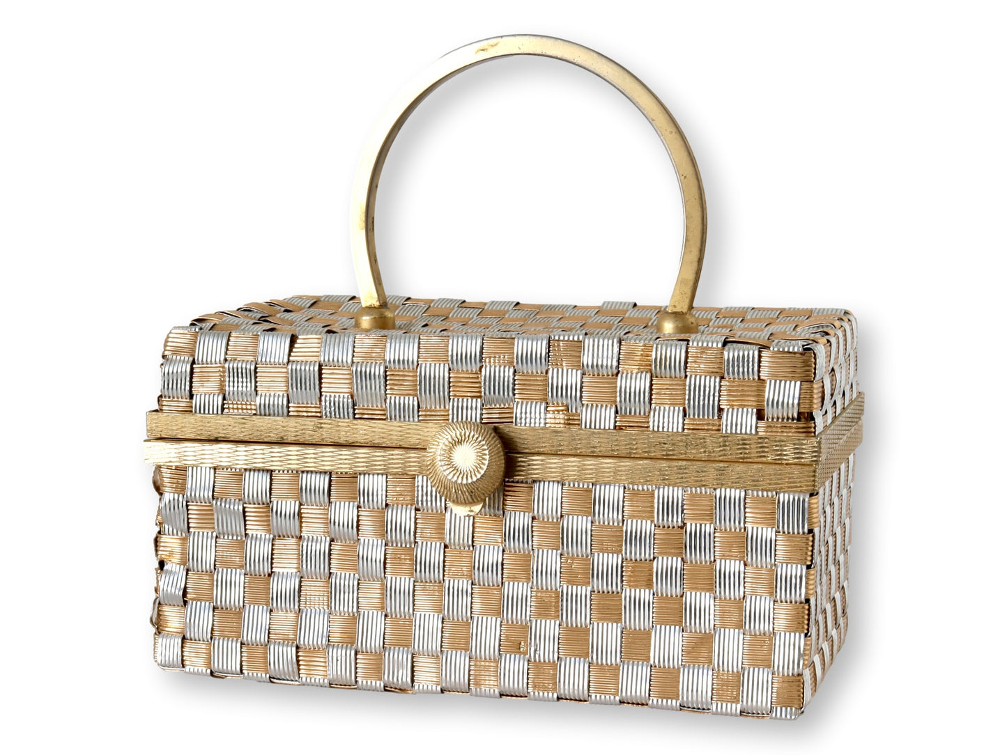 Midcentury Gold and Silver Woven Metal Handbag