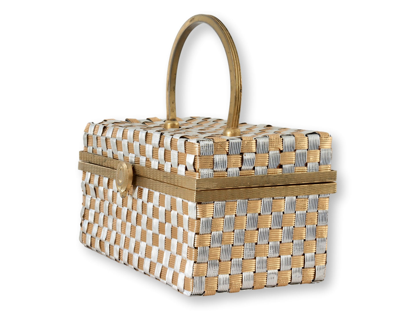Midcentury Gold and Silver Woven Metal Handbag