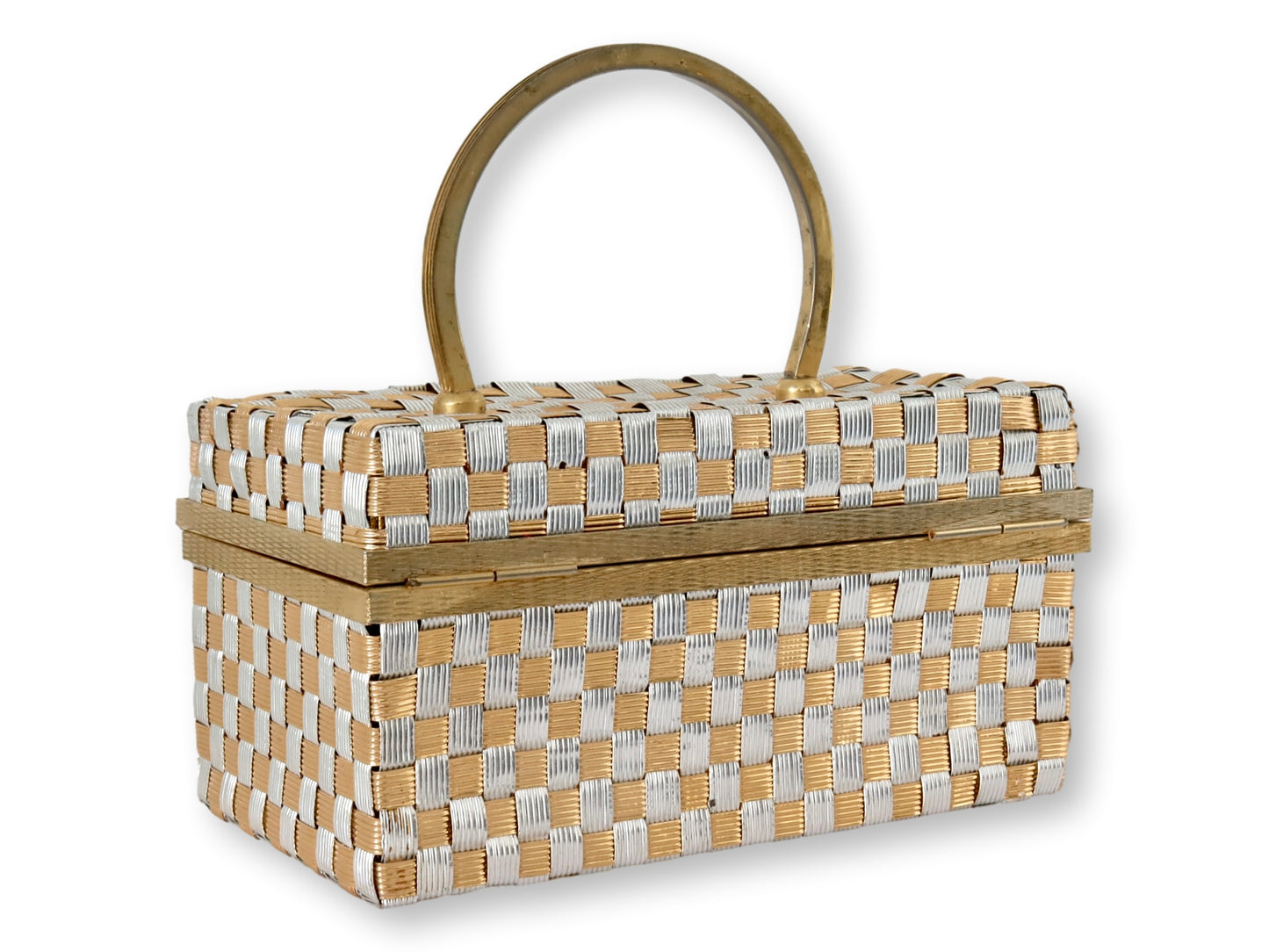 Midcentury Gold and Silver Woven Metal Handbag