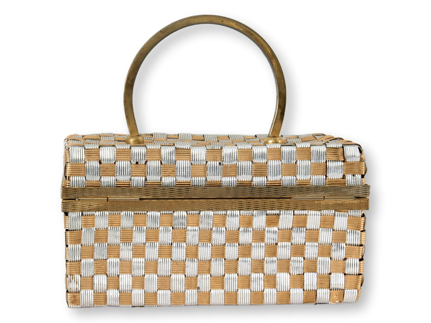 Midcentury Gold and Silver Woven Metal Handbag