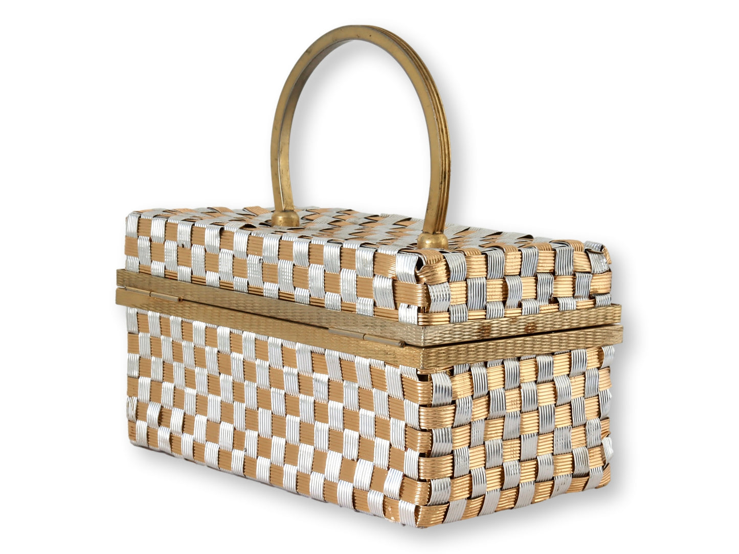 Midcentury Gold and Silver Woven Metal Handbag