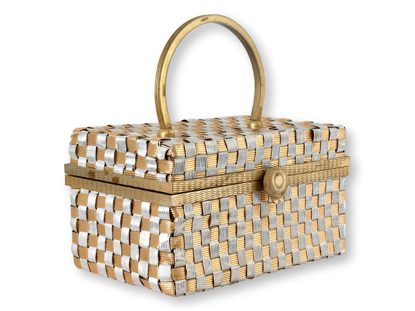 Midcentury Gold and Silver Woven Metal Handbag