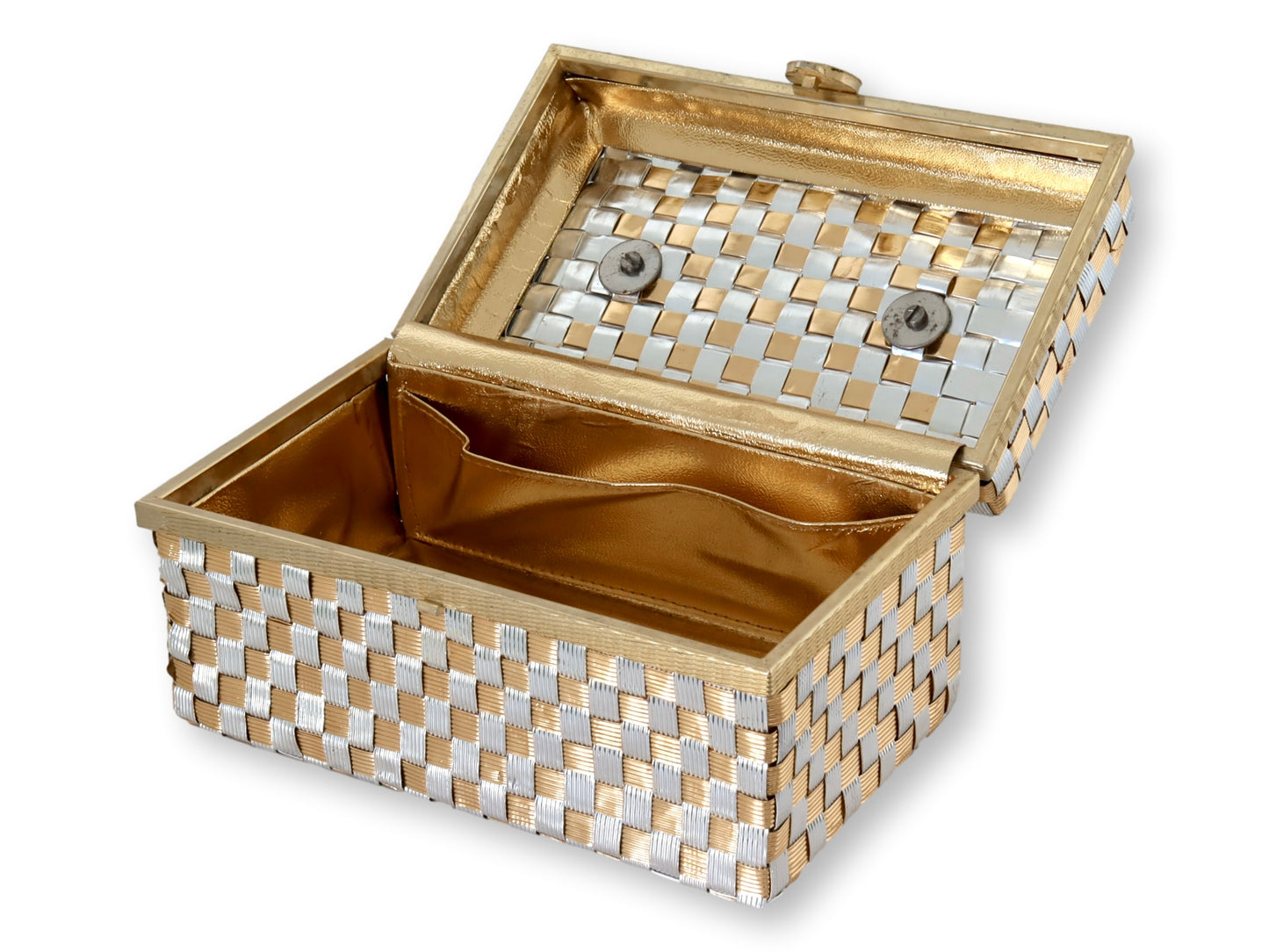 Midcentury Gold and Silver Woven Metal Handbag