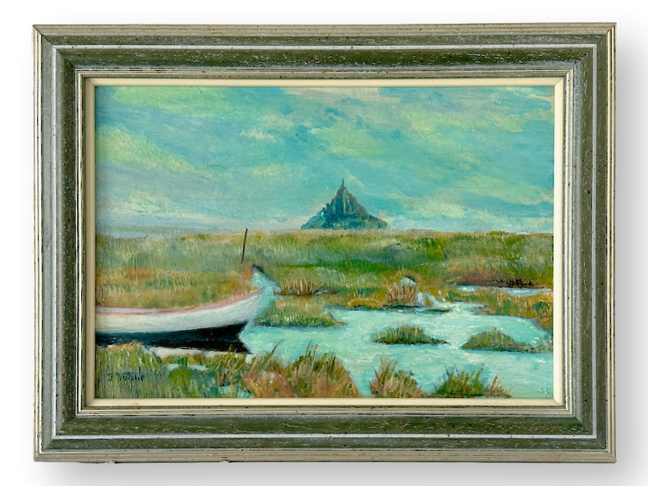 Midcentury French Coastal Painting, Mont Saint Michel
