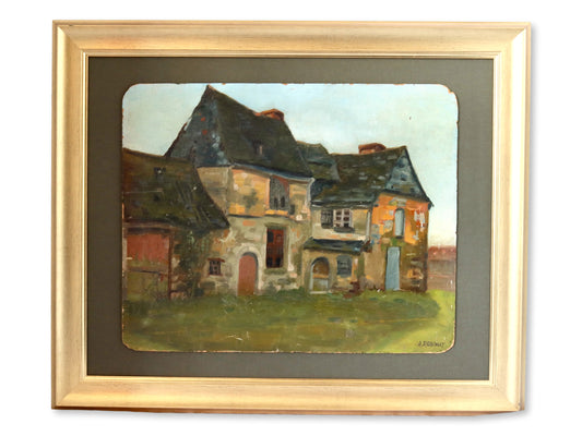 Antique French Painting of Rural Country Home