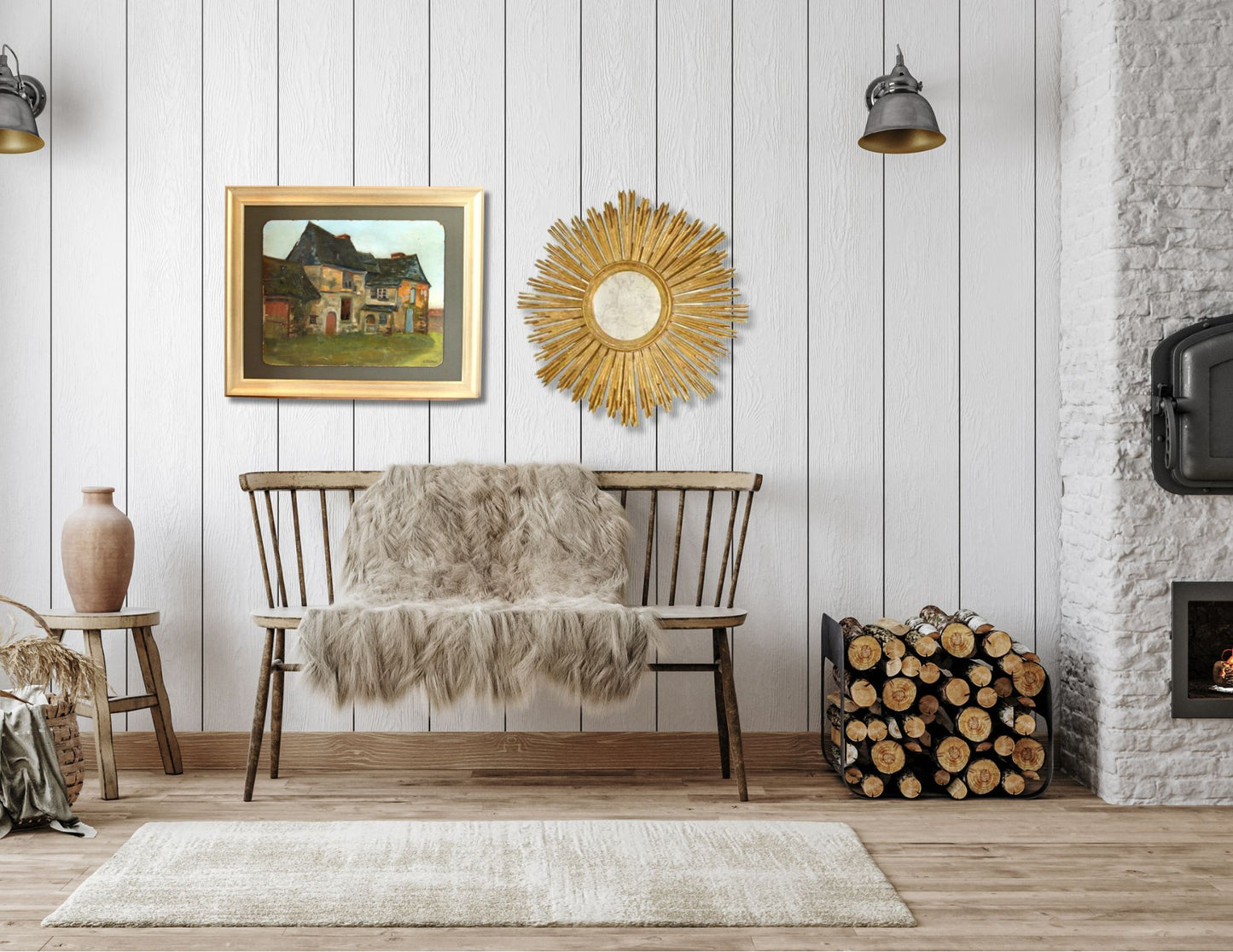 Antique French Painting of Rural Country Home
