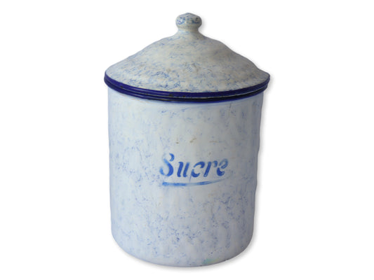 1920s French Enameled Kitchen Canisters - "Smoke on the Mountain"