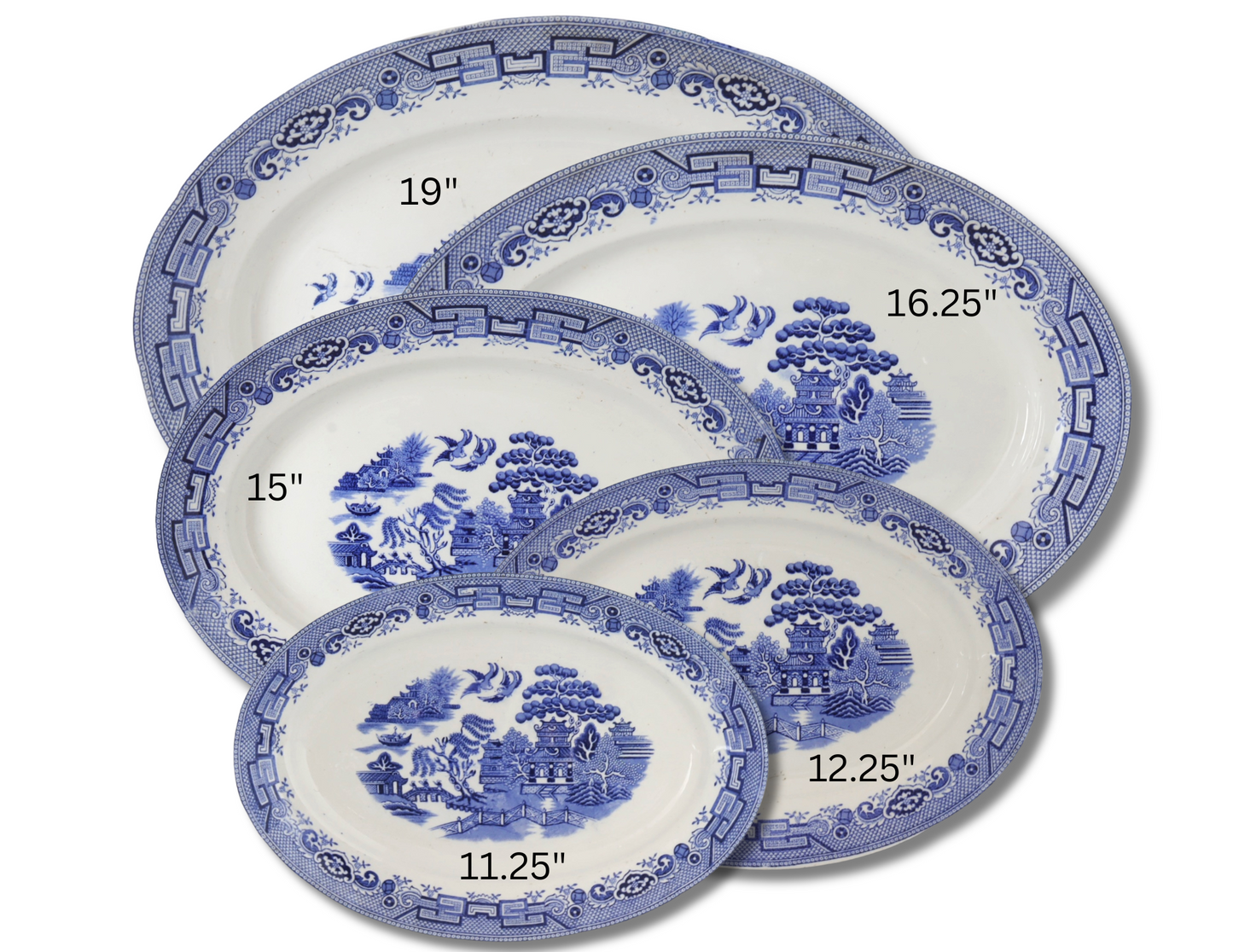 Vintage English Willow Pattern Platters, s/5