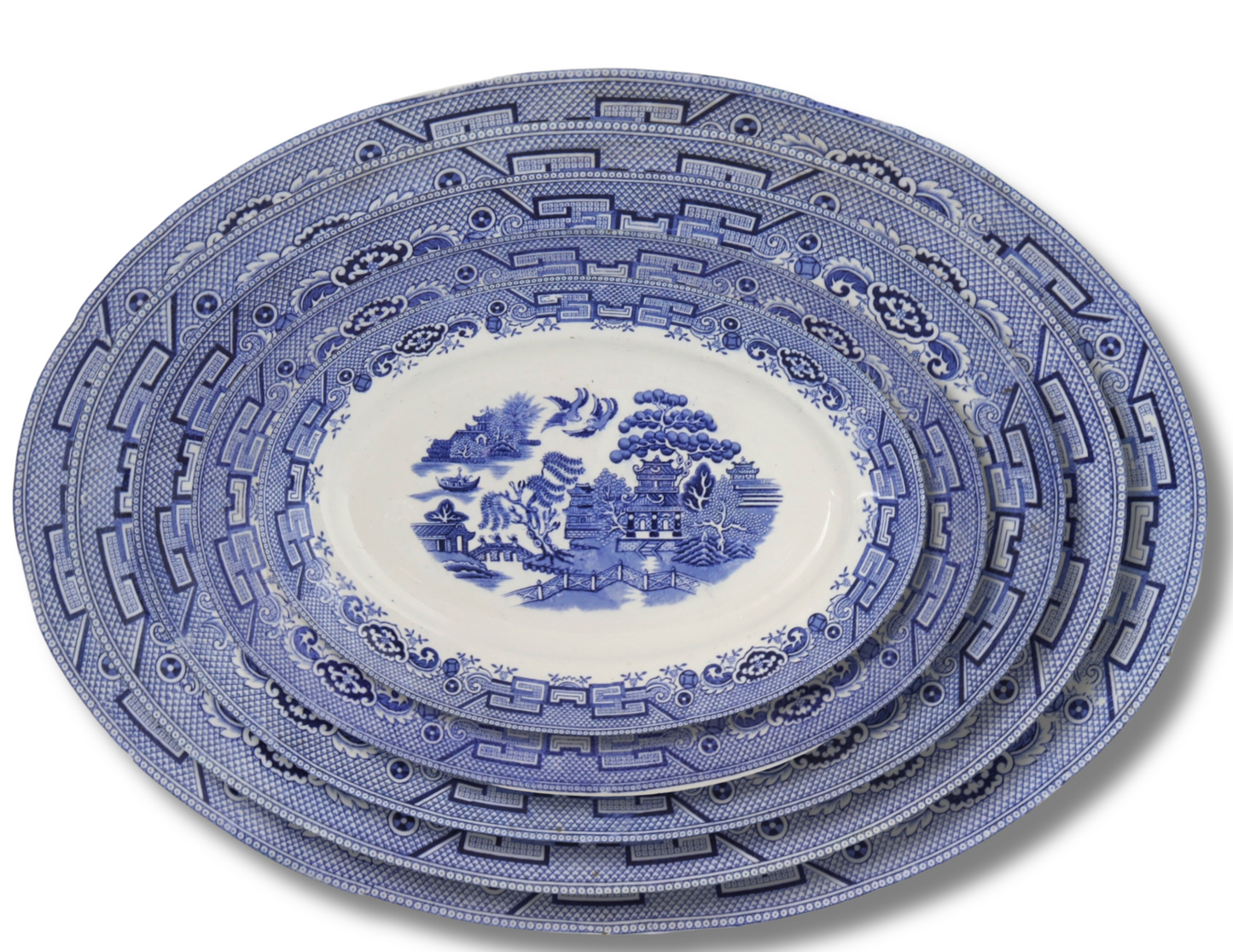 Vintage English Willow Pattern Platters, s/5