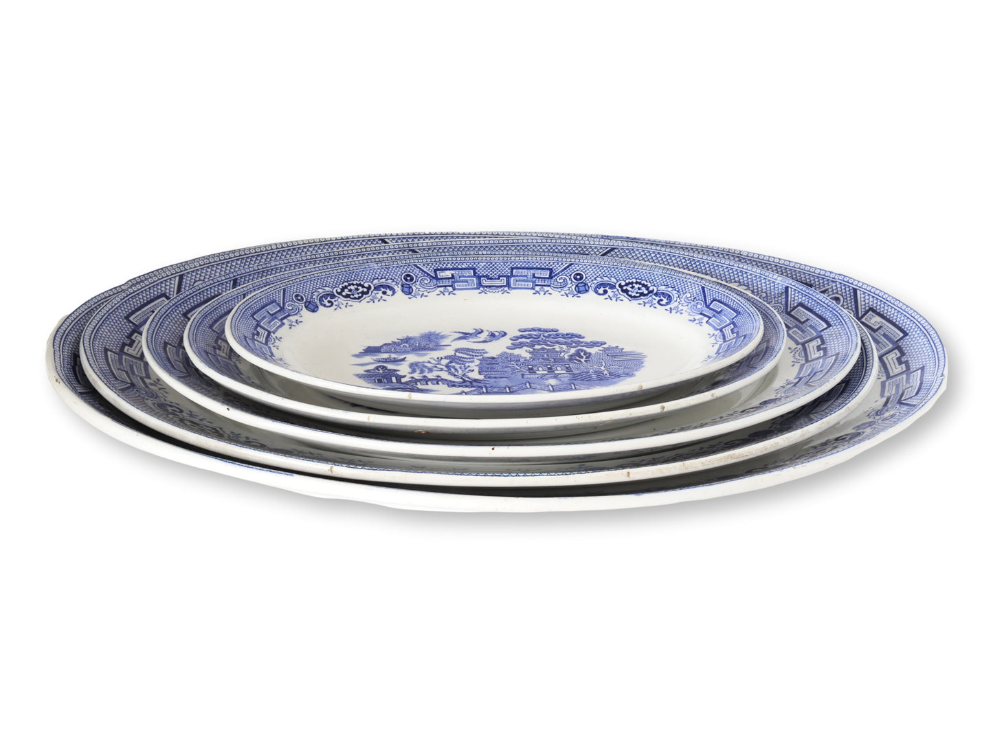 Vintage English Willow Pattern Platters, s/5