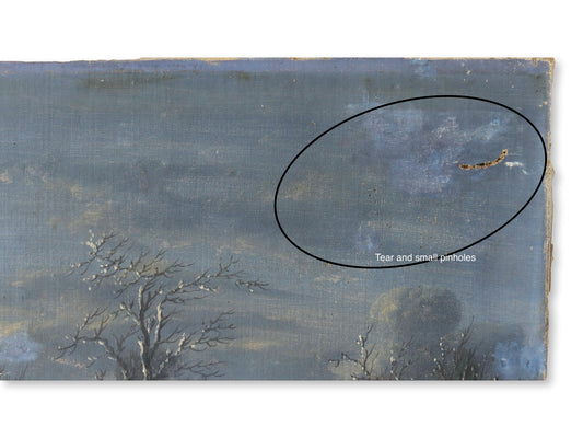 Antique French Winter Farm Oil on Canvas