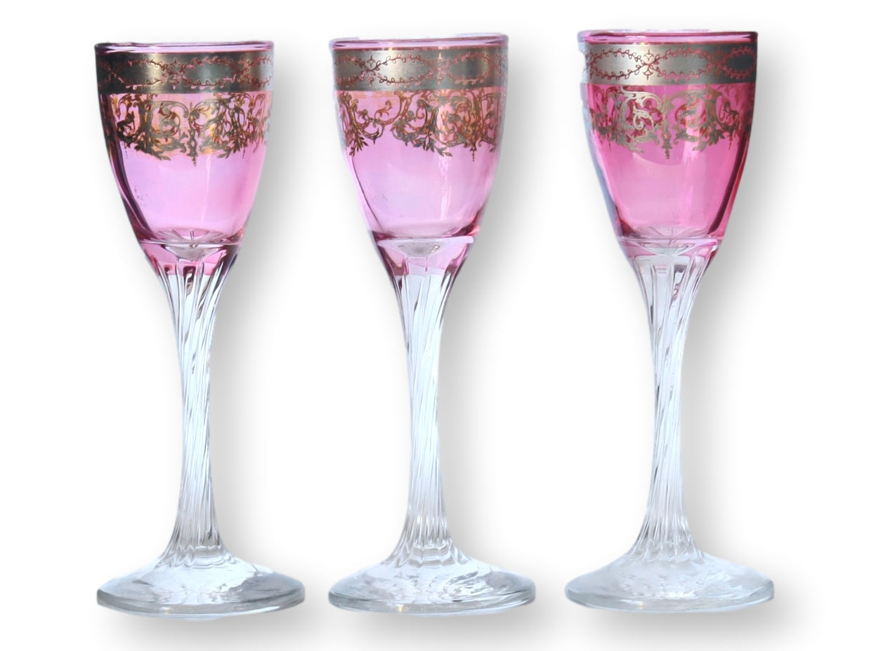 1920s Platinum & Cranberry Stems, Set of 11
