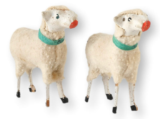 1940s German Wool Sheep, Pair