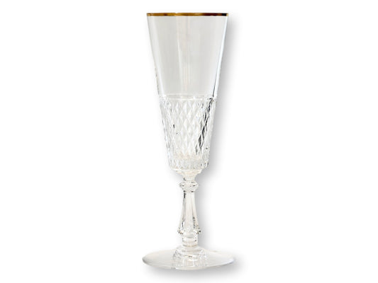 1920s French Gold Rim Crystal Champagne Flutes, Set of 8