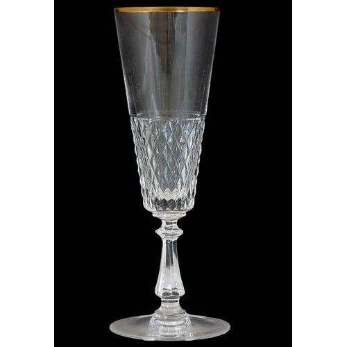 1920s French Gold Rim Crystal Champagne Flutes, Set of 8