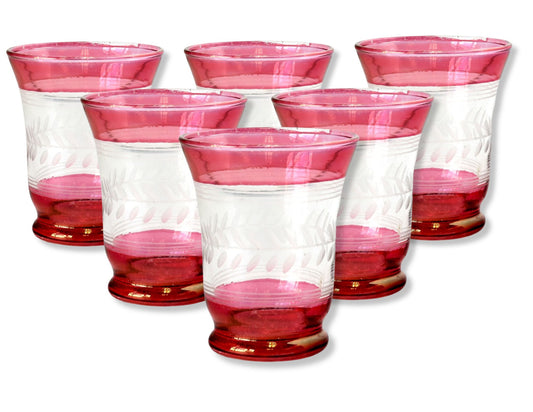 Antique Cranberry Bohemian Juice Glasses, Set of 6