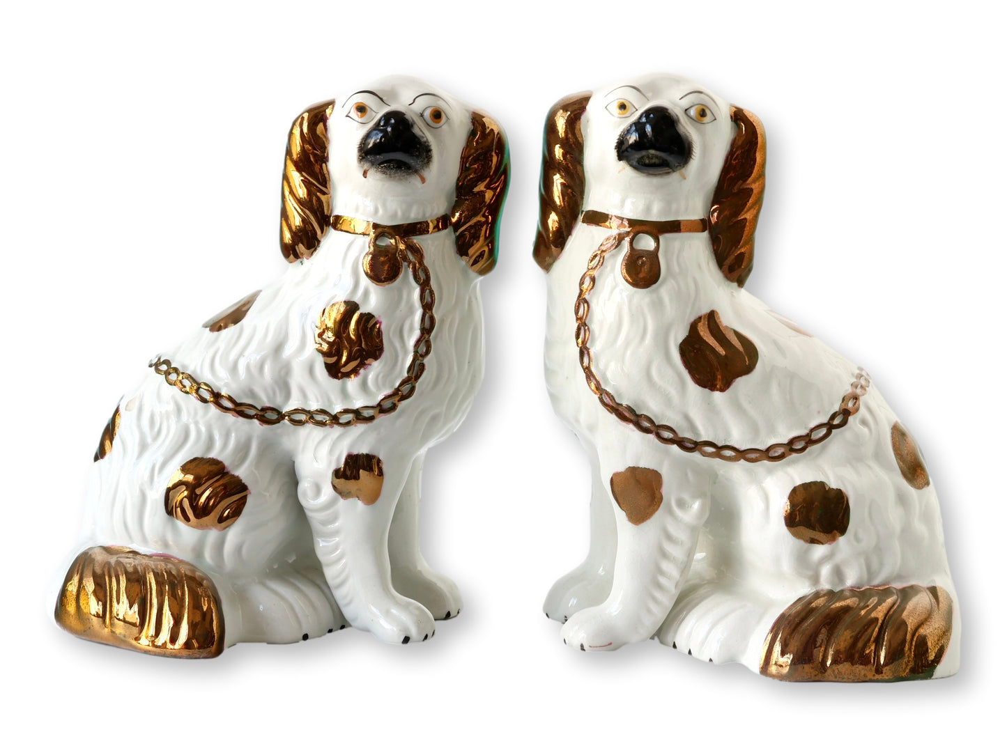 Rare Antique English Staffordshire Copper King Charles Spaniel 8.75" Mantle Dogs