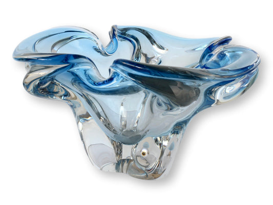 Midcentury Ice Blue Murano Glass Centerpiece Bowl