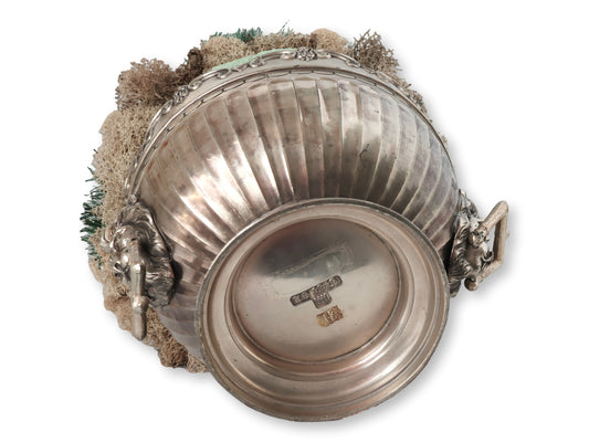 1920s Porcelain "Lady" Bottlebrush Tree w/ Silver-Plate Lion Knocker Bowl Base