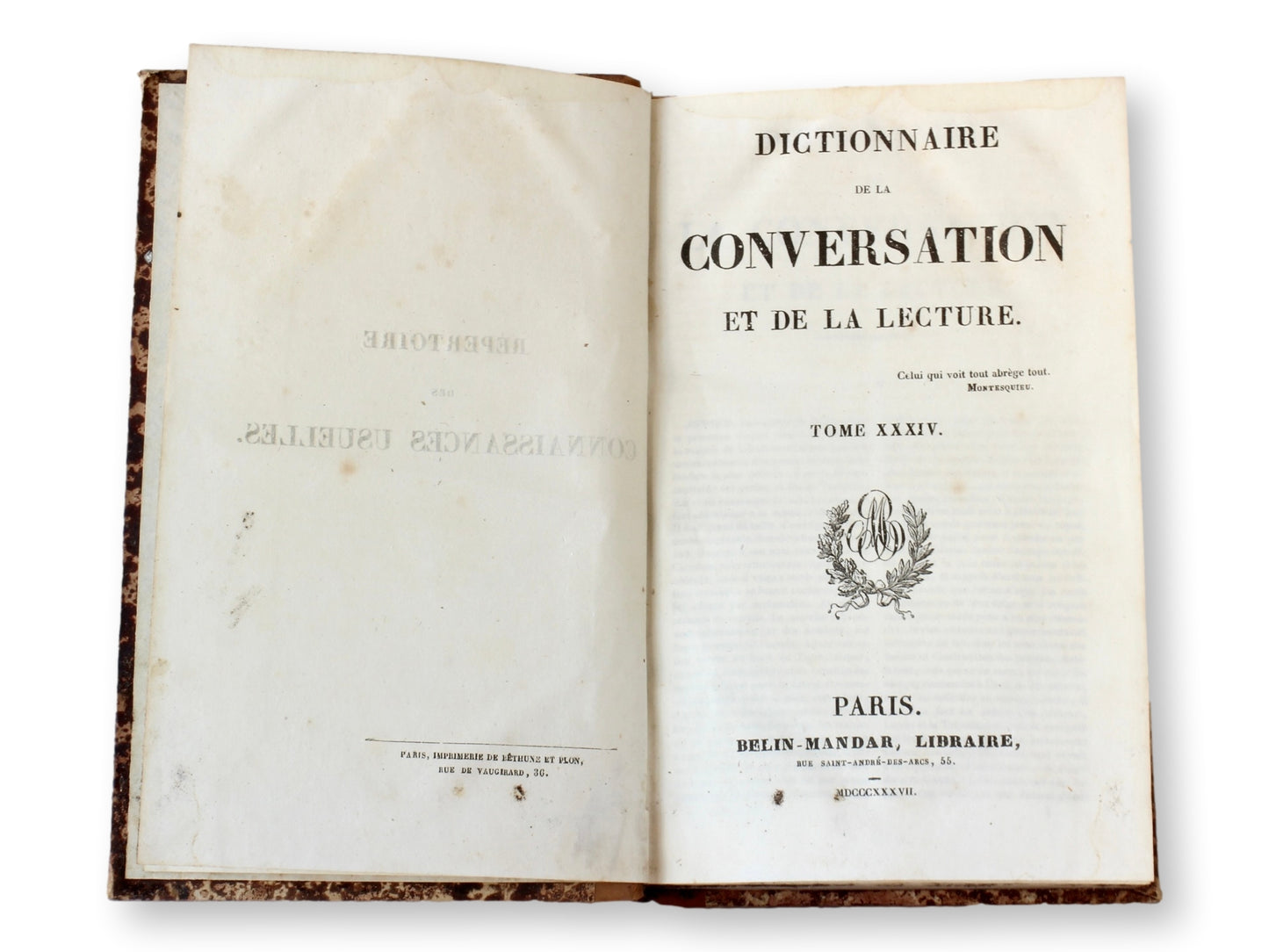 1837 French "Dictionnaire De La Conversation Et De La Lecture" Books