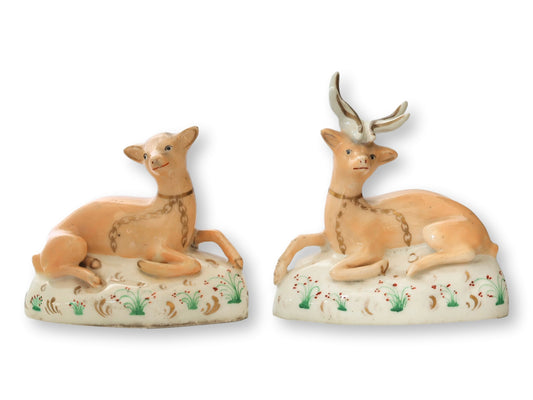 Early 19th-C. English Staffordshire Doe & Deer Figures