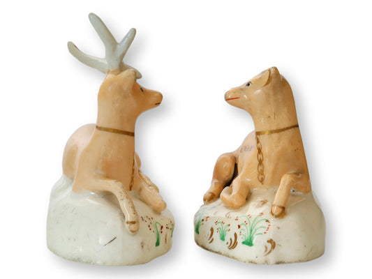 Early 19th-C. English Staffordshire Doe & Deer Figures