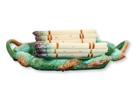 Antique French Creil Et Montereau Barbotine Majolica Asparagus Cradle