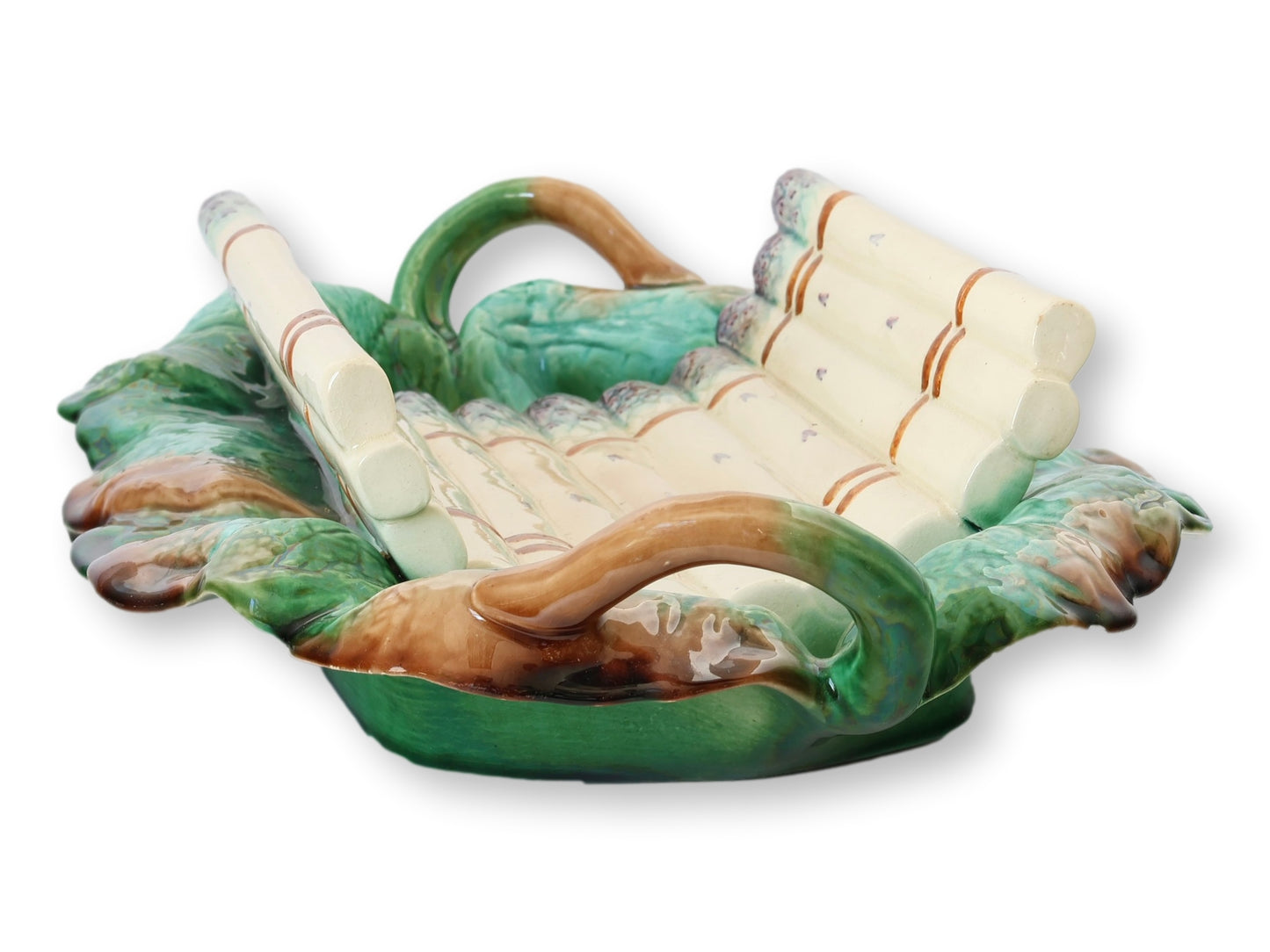 Antique French Creil Et Montereau Barbotine Majolica Asparagus Cradle