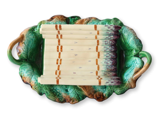 Antique French Creil Et Montereau Barbotine Majolica Asparagus Cradle
